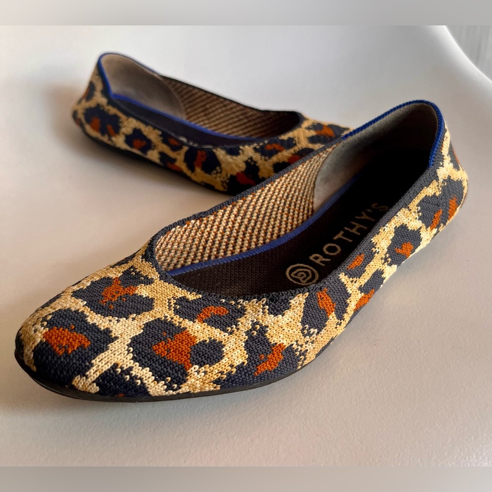 Rothy’s The Square Big Cat Flats Women’s US 8 Leopard Knit Comfort Shoes
